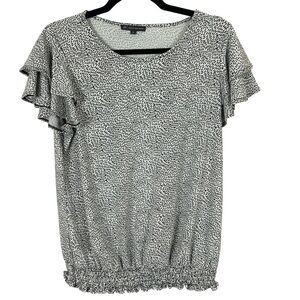 Adrianna Papell Black and White Ruffled Flutter Sleeve Blouse Size M